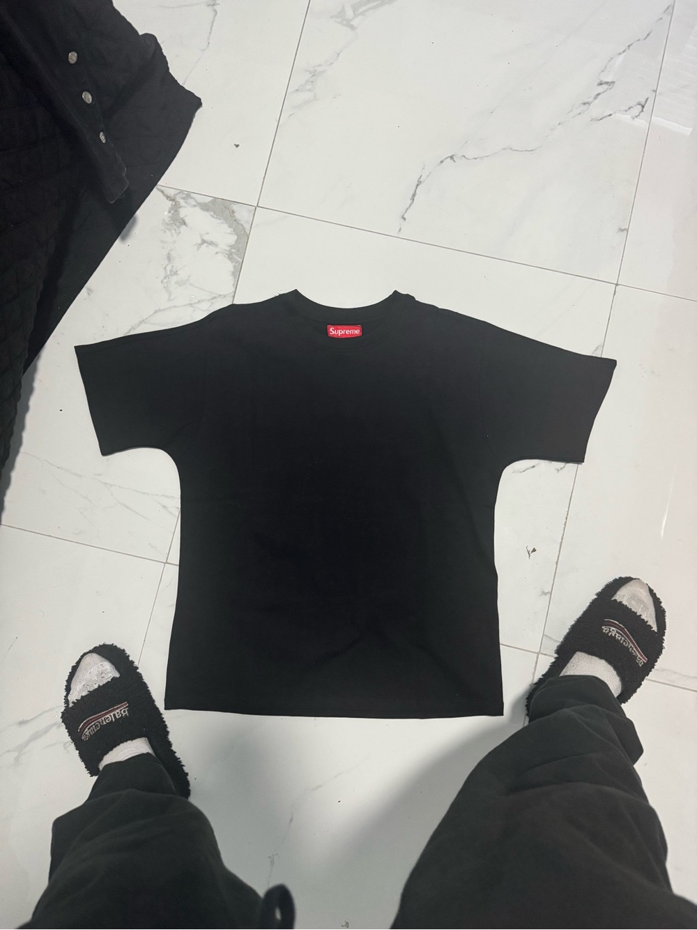 Supreme Black T-Shirt with Red Neck Logo